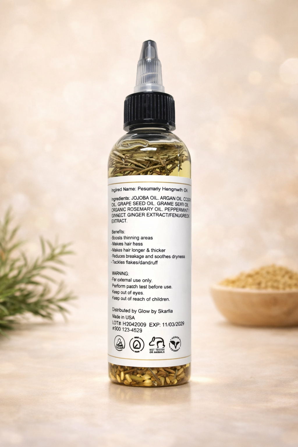 Glow by Skarlla Rosemary & Fenugreek Hair Growth Oil – 4oz