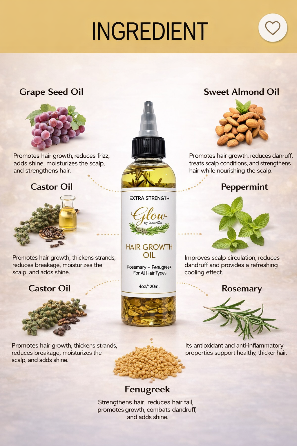 Glow by Skarlla Rosemary & Fenugreek Hair Growth Oil – 4oz